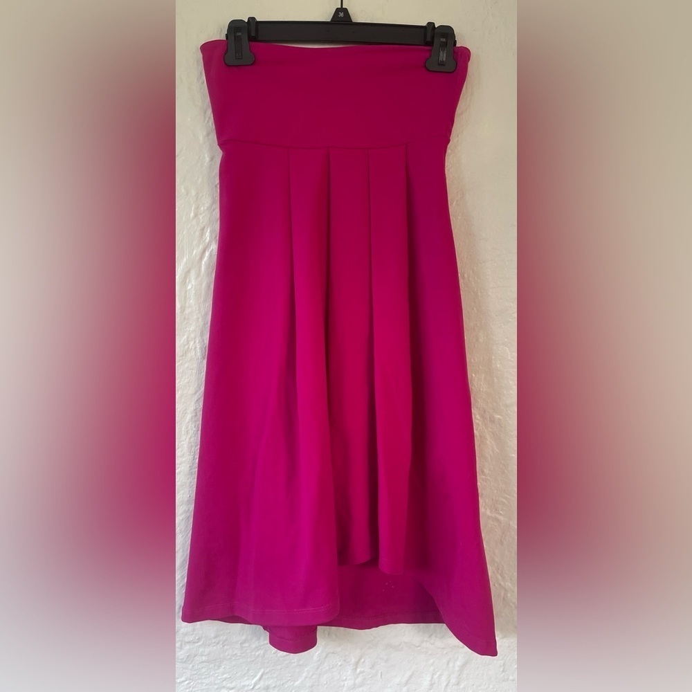 Susana Monaco high/low hot pink, strapless dress with pleated bottom; size XS